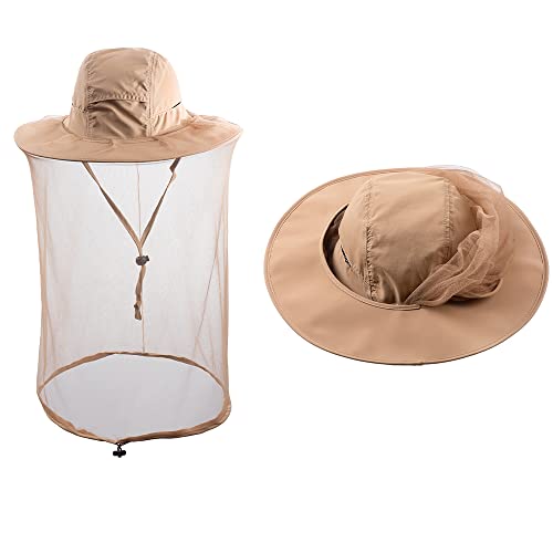 ZffXH Kopfnetz Safari Hut für Männer Frauen Gartenarbeit Wandern Angeln Sonnenhut mit Moskitonetz Mesh